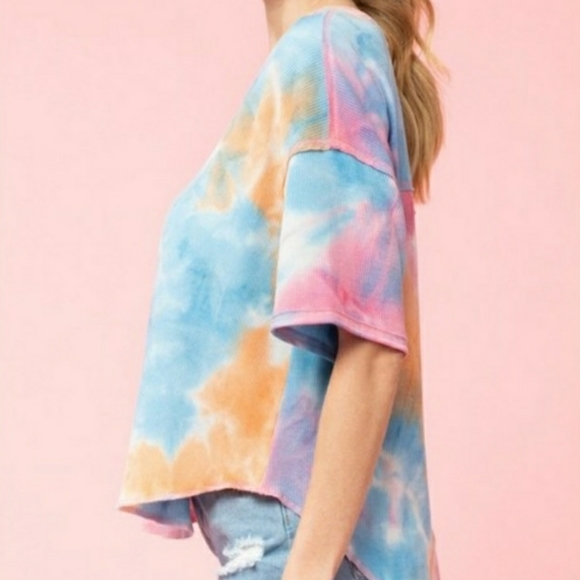 Tie Dye Blue Multi Waffle Knit Top - Picture 4 of 8